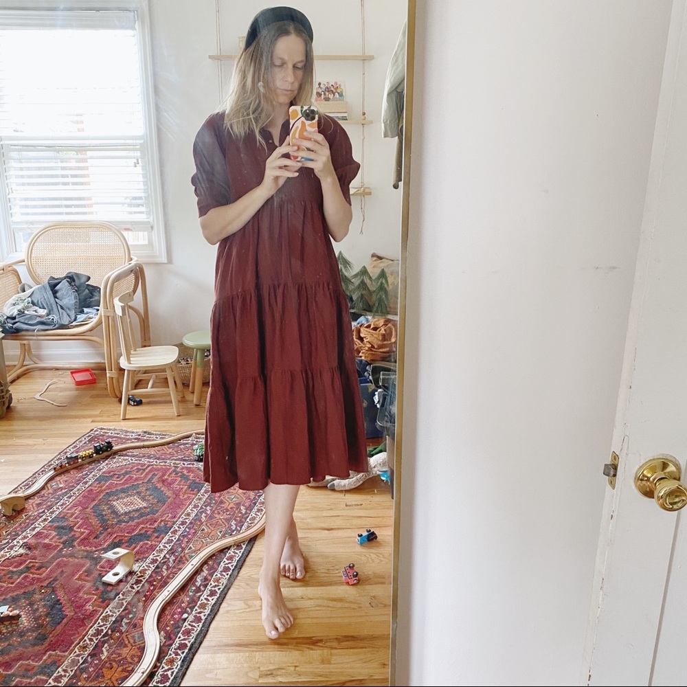 Zara collared & tiered midi dress with pockets